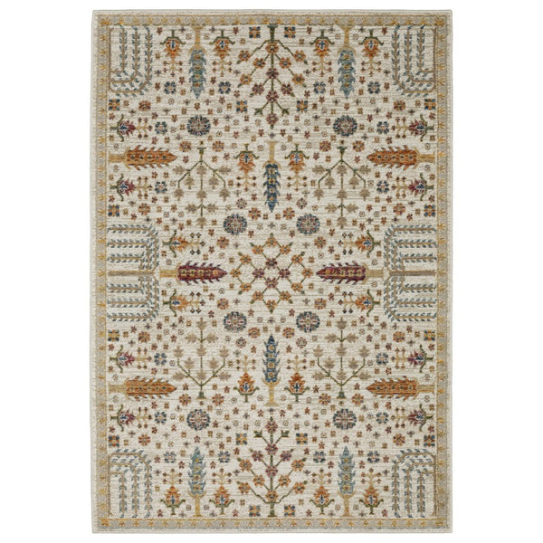 HomeRoots 3' Elegant Ivory and Gold Oriental Area Rug - Stain Resistant, Durable, Perfect for High-Traffic Spaces 9' X 12' 576424