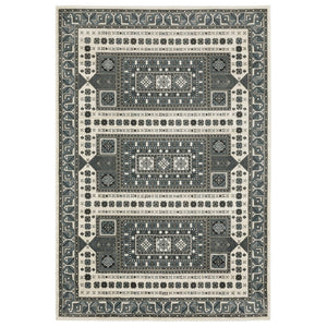 HomeRoots 3' Gray and Blue Medallion Area Rug - Timeless Elegance, Durable & Stain Resistant for Any Room 10' X 13' 576427