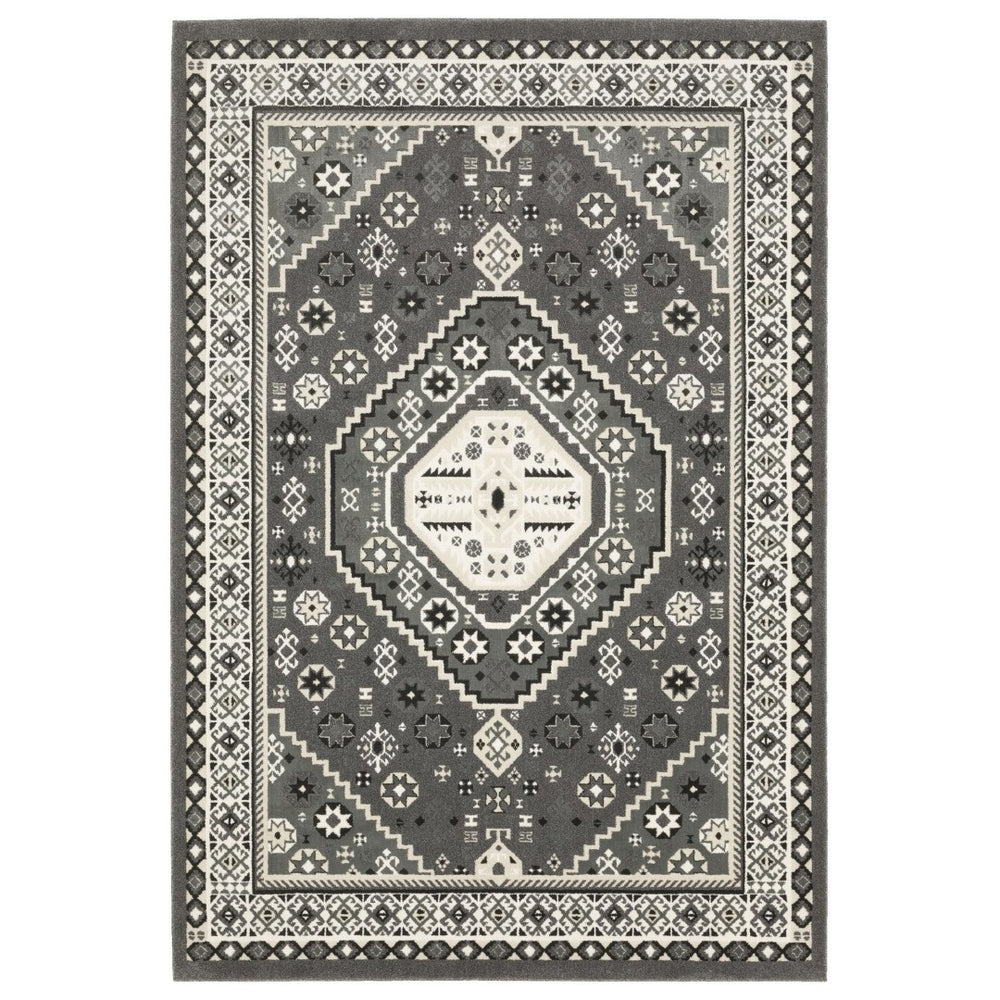 HomeRoots 3' Gray and Ivory Medallion Area Rug - Timeless Elegance for High-Traffic Spaces, Durable & Stylish 10' X 13' 576428