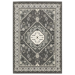 HomeRoots 3' Gray and Ivory Medallion Area Rug - Timeless Elegance for High-Traffic Spaces, Durable & Stylish 10' X 13' 576428