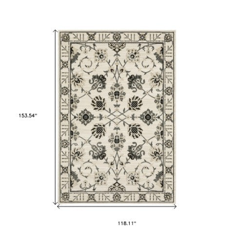 Homeroots 3' Ivory Oriental Area Rug - Stylish, Stain-resistant Design Perfect For Homes With Kids & Pets 10' X 13' Polypropylene,Polyester 576429