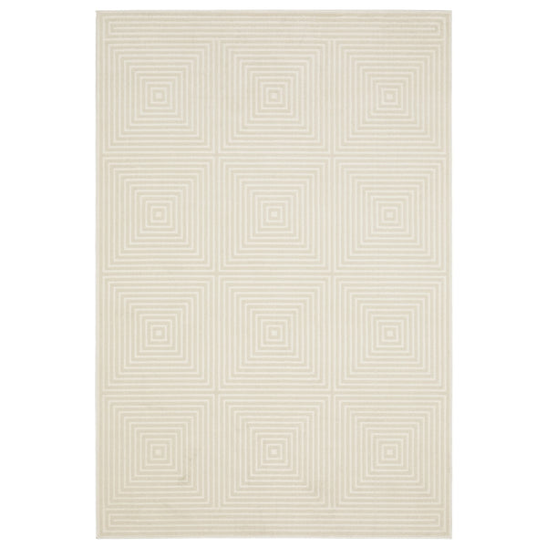 Homeroots 3' Stylish Ivory Geometric Power Loom Area Rug - Perfect For Homes With Kids And Pets, Stain Resistant 10' X 13' Polypropylene,Polyester 576430