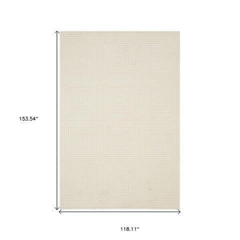 Homeroots 3' Stylish Ivory Geometric Power Loom Area Rug - Perfect For Homes With Kids And Pets, Stain Resistant 10' X 13' Polypropylene,Polyester 576430