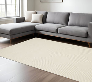 Homeroots 3' Stylish Ivory Geometric Power Loom Area Rug - Perfect For Homes With Kids And Pets, Stain Resistant 10' X 13' Polypropylene,Polyester 576430