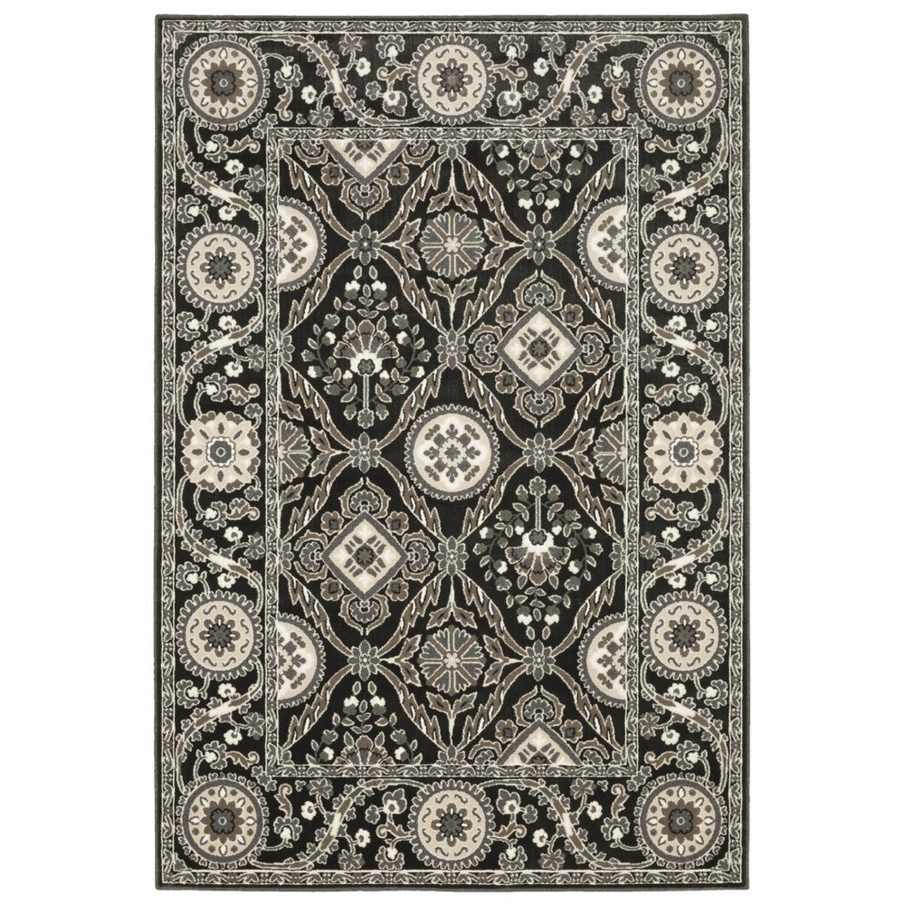 HomeRoots 3' Charcoal and Gray Oriental Area Rug – Timeless Elegance, Stain-Resistant, Durable for Busy Homes 10' X 13' 576431