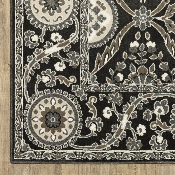 Homeroots 3' Charcoal Oriental Area Rug - Stylish, Stain-resistant Design For Warmth And Elegance In Any Room 10' X 13' Polypropylene,Polyester 576431