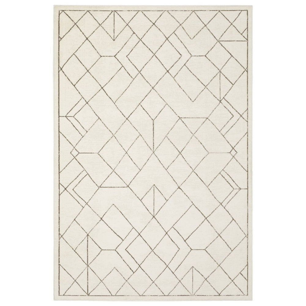 HomeRoots 3' Ivory and Taupe Geometric Area Rug - Soft, Durable, and Versatile for Modern or Traditional Spaces 10' X 13' 576432