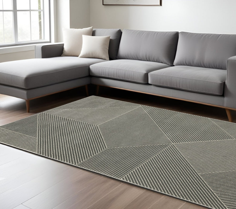 HomeRoots 3' Gray and Ivory Geometric Area Rug - Modern, Durable Design Perfect for High-Traffic Spaces 10' X 13' 576434