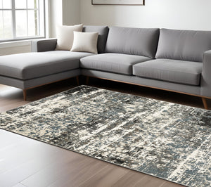 Homeroots 3' Ivory Abstract Area Rug - Stain Resistant, Stylish Design For Home Décor, Perfect For Kids & Pets 10' X 13' Polypropylene,Polyester 576436