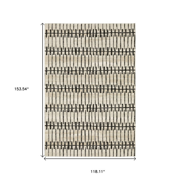 HomeRoots 3' Modern Beige and Black Geometric Area Rug – Durable, Stain-Resistant, Perfect for High-Traffic Spaces 10' X 13' 576437