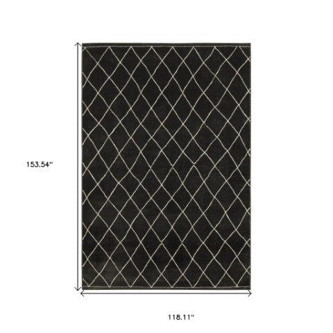 Homeroots 3' Charcoal And Ivory Trellis Area Rug - Stylish, Stain-resistant Design For Modern Home Decor 10' X 13' Polypropylene,Polyester 576438