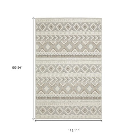 Homeroots 3' Gray Tribal Area Rug – Stylish Power Loom Design, Stain Resistant, Perfect For Any Home Decor 10' X 13' Polypropylene 576440