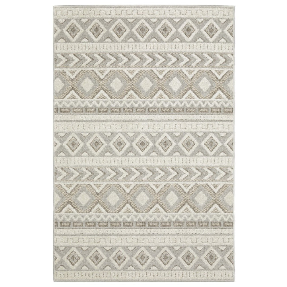 HomeRoots 3' Gray and Beige Tribal Area Rug - Durable, Stain-Resistant, Perfect for High-Traffic Family Spaces 10' X 13' 576440