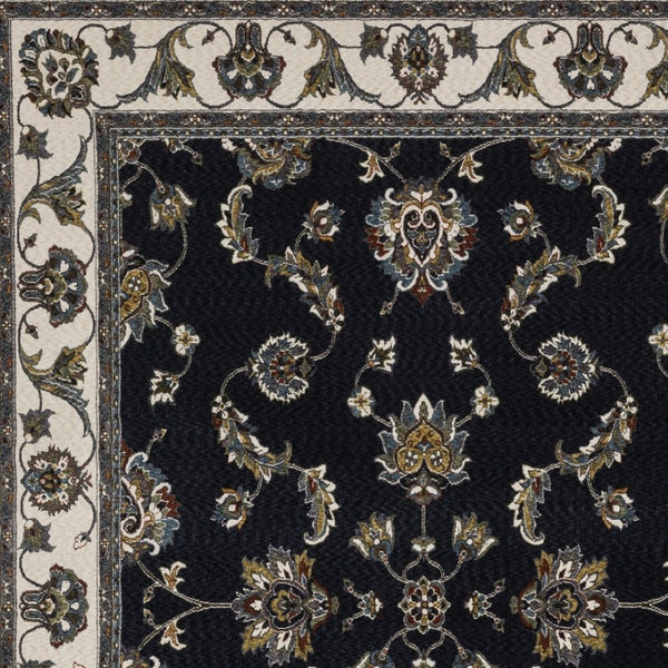 Homeroots 4' Elegant Navy Blue Oriental Area Rug With Fringe - Stain Resistant, Perfect For Kids & Pets 10' X 13' Polyester 576441