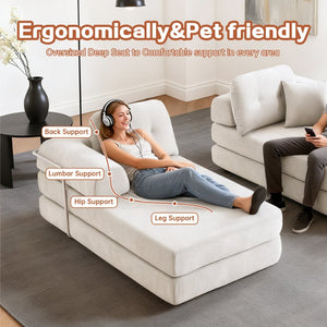 English Elm 104" Boneless Chenille Sectional Sofa with Chaise Deep Memory Foam Seats Living Room Light Grey W3565S00022