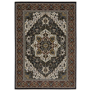 HomeRoots 10' Bold Red, Black, and White Medallion Area Rug with Fringed Edges - Durable & Stain-Resistant Design 10' X 13' 576444
