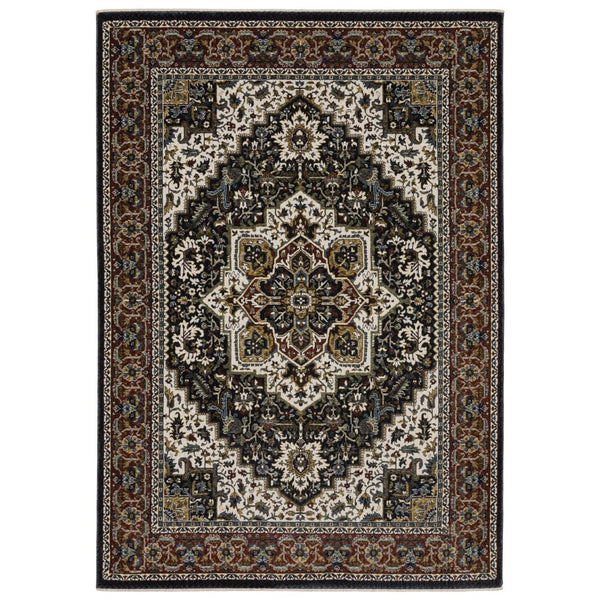 HomeRoots 10' Bold Red, Black, and White Medallion Area Rug with Fringed Edges - Durable & Stain-Resistant Design 10' X 13' 576444