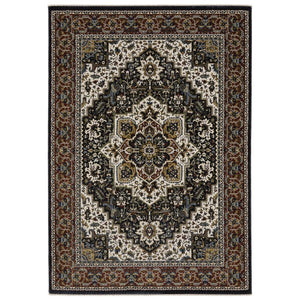 HomeRoots 10' Bold Red, Black, and White Medallion Area Rug with Fringed Edges - Durable & Stain-Resistant Design 10' X 13' 576444