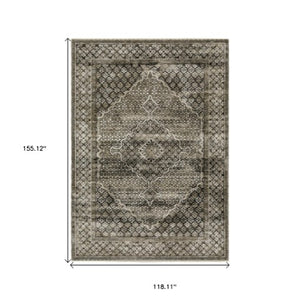 Homeroots 3' Gray Medallion Area Rug With Fringe – Stylish, Stain Resistant Design For Home & Pet Friendly Spaces 10' X 13' Polyester 576445