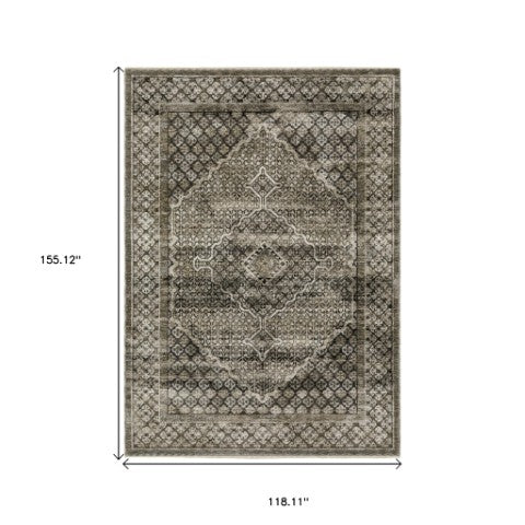 Homeroots 3' Gray Medallion Area Rug With Fringe – Stylish, Stain Resistant Design For Home & Pet Friendly Spaces 10' X 13' Polyester 576445