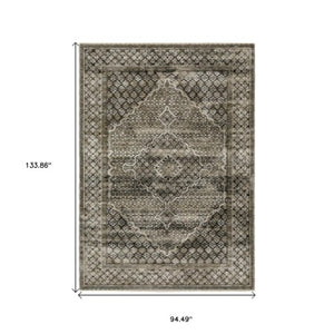 Homeroots 3' Gray Medallion Area Rug With Fringe – Stylish, Stain Resistant Design For Home & Pet Friendly Spaces 8' X 11' Polyester 576446