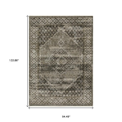 Homeroots 3' Gray Medallion Area Rug With Fringe – Stylish, Stain Resistant Design For Home & Pet Friendly Spaces 8' X 11' Polyester 576446