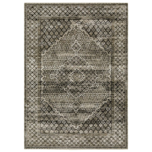HomeRoots 3' Gray and Beige Medallion Area Rug with Tasseled Fringe for Elegant Home Décor and Durability 8' X 11' 576446