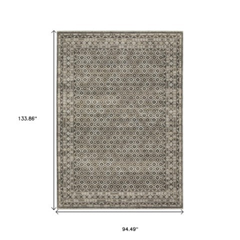 Homeroots 3' Gray Diamond Area Rug With Fringe - Stylish Stain-resistant Design For Home Décor & Comfort 8' X 11' Polyester 576448