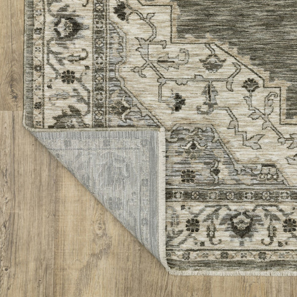 Homeroots 10' Charcoal Medallion Area Rug With Fringe – Stylish, Stain-resistant Design For Warm Interiors 8' X 11' Polyester 576450