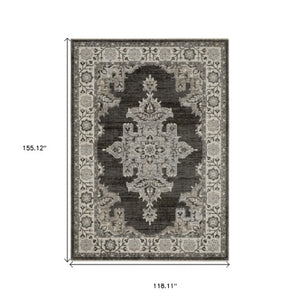Homeroots 3' Stylish Gray Medallion Area Rug With Fringe - Perfect For Homes With Kids And Pets, Stain Resistant 10' X 13' Polyester 576451