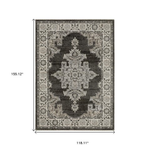 Homeroots 3' Stylish Gray Medallion Area Rug With Fringe - Perfect For Homes With Kids And Pets, Stain Resistant 10' X 13' Polyester 576451