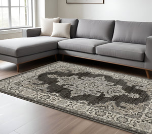 Homeroots 3' Stylish Gray Medallion Area Rug With Fringe - Perfect For Homes With Kids And Pets, Stain Resistant 10' X 13' Polyester 576451