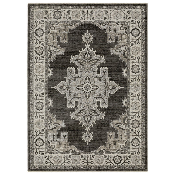 Homeroots 3' Stylish Gray Medallion Area Rug With Fringe - Perfect For Homes With Kids And Pets, Stain Resistant 8' X 11' Polyester 576452