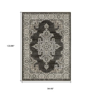 Homeroots 3' Stylish Gray Medallion Area Rug With Fringe - Perfect For Homes With Kids And Pets, Stain Resistant 8' X 11' Polyester 576452