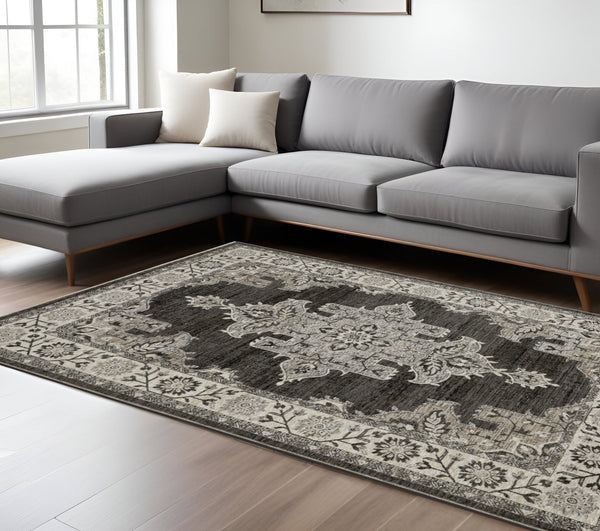 Homeroots 3' Stylish Gray Medallion Area Rug With Fringe - Perfect For Homes With Kids And Pets, Stain Resistant 8' X 11' Polyester 576452