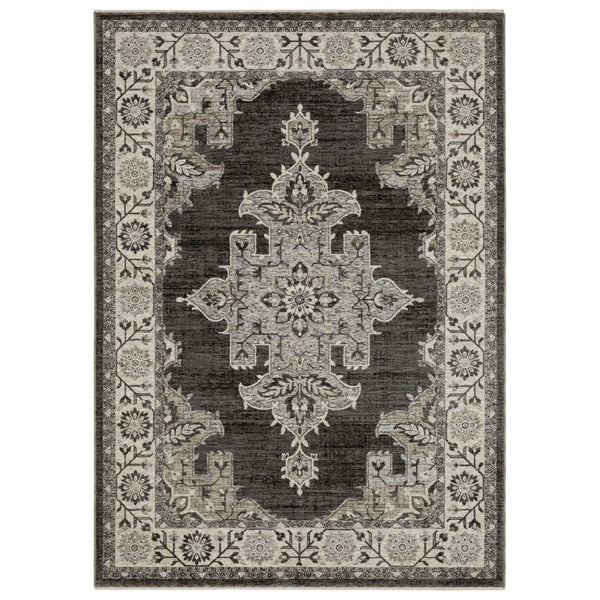 HomeRoots 3' Gray and Beige Medallion Area Rug with Fringe – Stylish, Durable, and Perfect for Any Room 8' X 11' 576452
