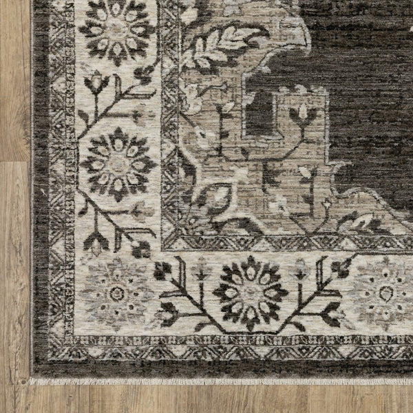 Homeroots 3' Stylish Gray Medallion Area Rug With Fringe - Perfect For Homes With Kids And Pets, Stain Resistant 8' X 11' Polyester 576452