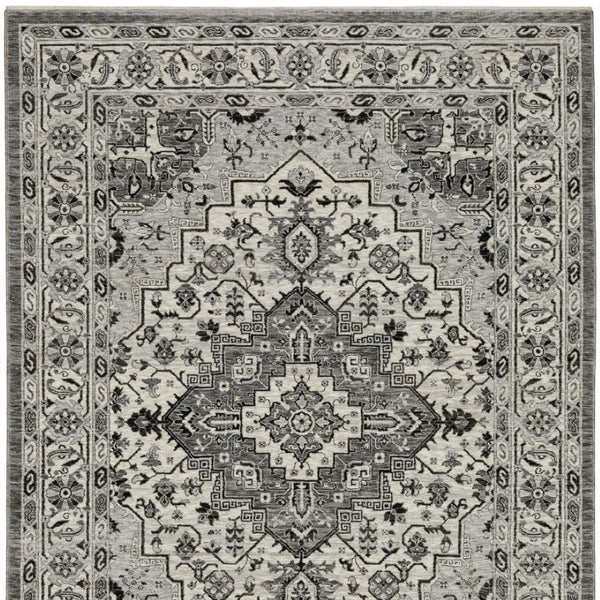 Homeroots 3' Gray Medallion Area Rug With Fringe – Stain Resistant, Stylish Design For Home Decor Warmth 10' X 13' Polyester 576453