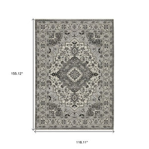 Homeroots 3' Gray Medallion Area Rug With Fringe – Stain Resistant, Stylish Design For Home Decor Warmth 10' X 13' Polyester 576453