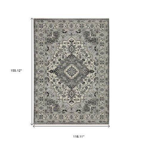Homeroots 3' Gray Medallion Area Rug With Fringe – Stain Resistant, Stylish Design For Home Decor Warmth 10' X 13' Polyester 576453