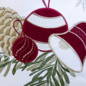 English Elm White Christmas Throw Pillow – Elegant Pinecone & Ornament Embroidery, 20X20 With Hidden Zipper B357P361356-GIGA