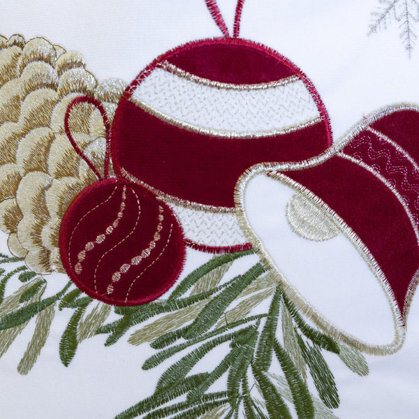 English Elm White Christmas Throw Pillow – Elegant Pinecone & Ornament Embroidery, 20X20 With Hidden Zipper B357P361356-GIGA