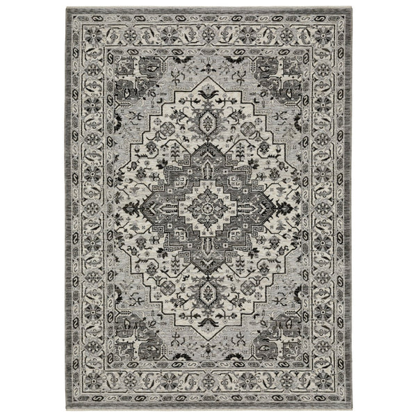 Homeroots 3' Gray Medallion Area Rug With Fringe – Stain Resistant, Stylish Design For Home Decor Warmth 8' X 11' Polyester 576454