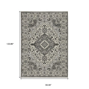 Homeroots 3' Gray Medallion Area Rug With Fringe – Stain Resistant, Stylish Design For Home Decor Warmth 8' X 11' Polyester 576454