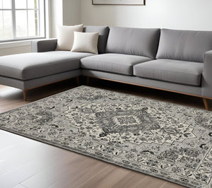 Homeroots 3' Gray Medallion Area Rug With Fringe – Stain Resistant, Stylish Design For Home Decor Warmth 8' X 11' Polyester 576454