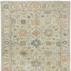 Homeroots 2' Hand Knotted Beige And Green Wool Oriental Area Rug With Fringe For Timeless Home Elegance 10' X 14' Wool 576455