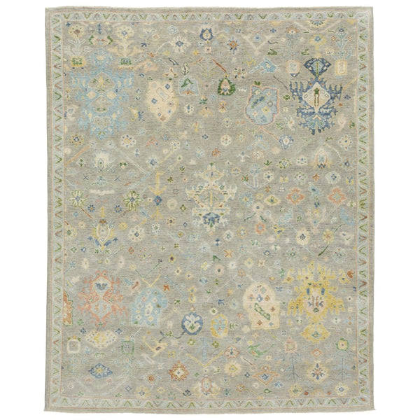HomeRoots 2' Hand-Knotted Wool Oriental Area Rug in Gray-Blue & Yellow with Timeless Fringe for Elegance 10' X 14' 576457