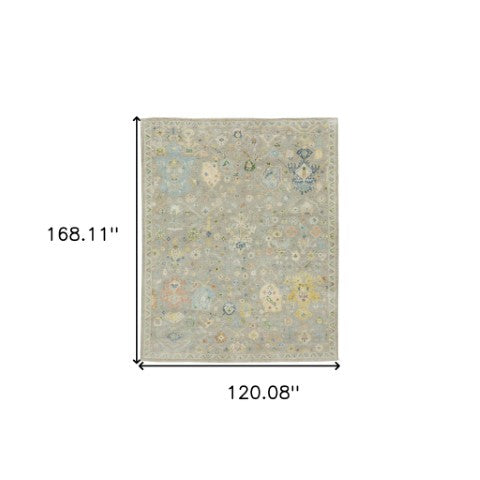 Homeroots 2' Hand Knotted Gray Blue And Yellow Wool Oriental Area Rug With Stylish Fringe For Home Decor 10' X 14' Wool 576457