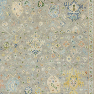 Homeroots 2' Hand Knotted Gray Blue And Yellow Wool Oriental Area Rug With Stylish Fringe For Home Decor 9' X 12' Wool 576458