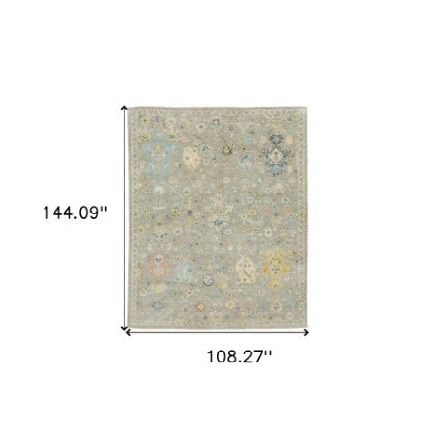 Homeroots 2' Hand Knotted Gray Blue And Yellow Wool Oriental Area Rug With Stylish Fringe For Home Decor 9' X 12' Wool 576458